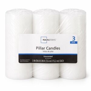 Mainstays Pillar Candles 3x6 White Unscented 3 Pack New